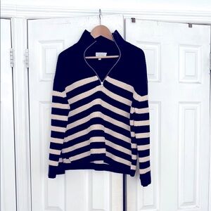 & other stories half zip navy and white sweater